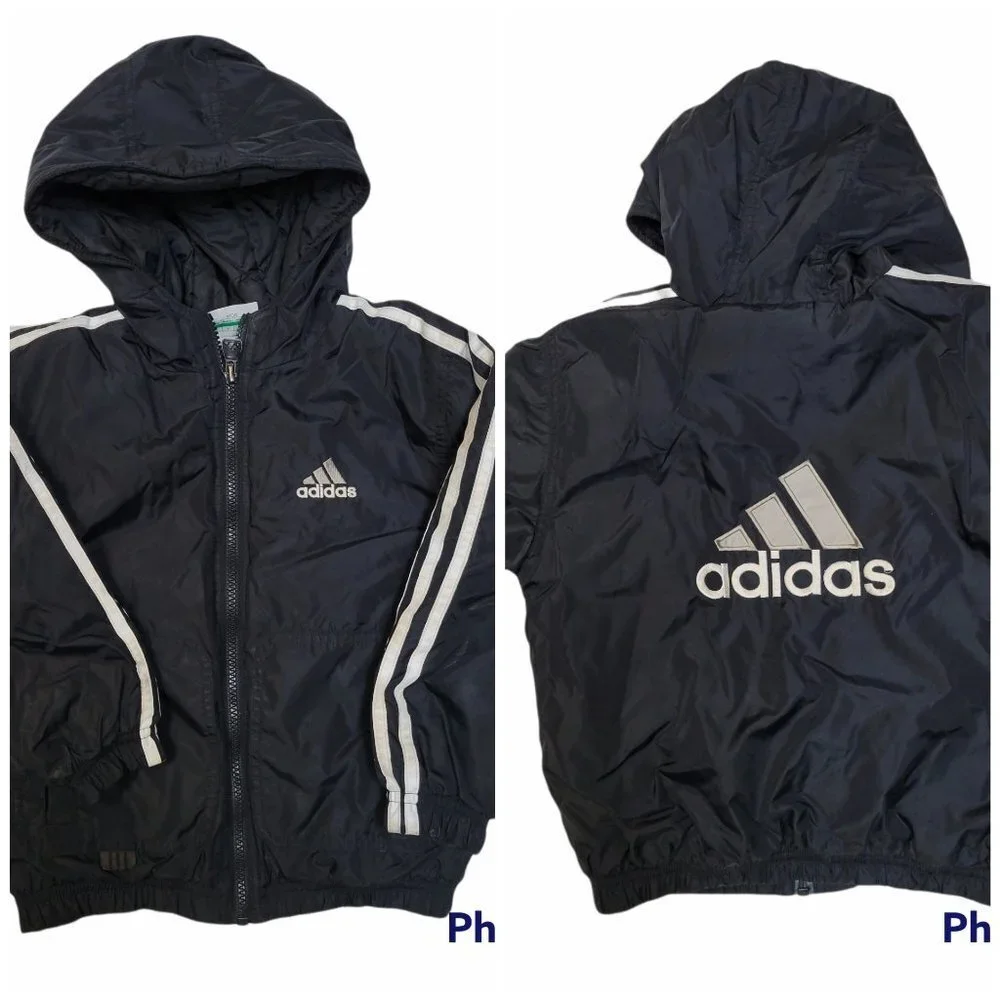 Adidas Black Hooded Quilted 3 Stripe Puffer Jacket Boys - Small (Size 4)